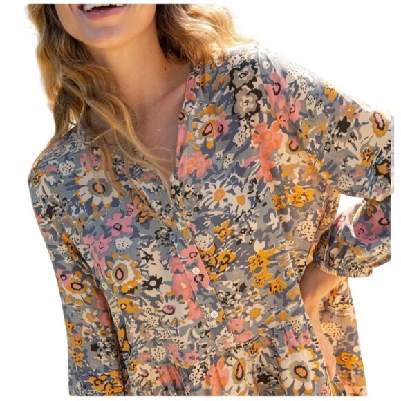Natural Life Mini Floral Boho Long Sleeve Shirt Dress Size S Short Tunic Organic - Picture 2 of 12